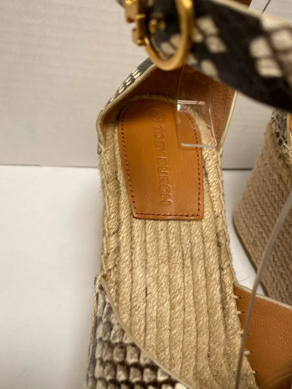 Tory Burch Women's Snake Shelby Strap Espadrille Wedge Sz 10.5